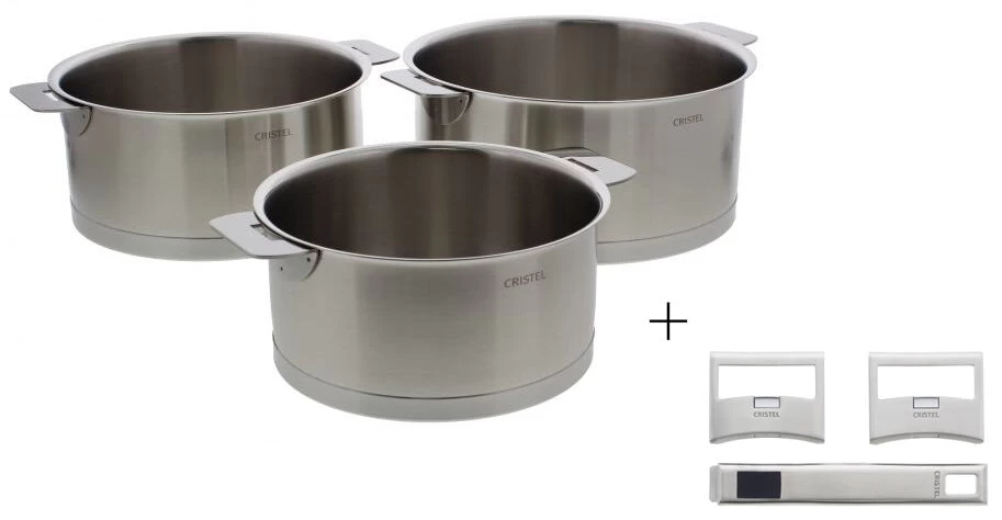 Cristel Strate Removable Set Kookpannen Met 1 Losse Steelgreep En 2 Zijgrepen Rvs 3-delig 3 Cristel Strate Removable Set Kookpannen Met 1 Losse Steelgreep En 2 Zijgrepen Rvs 3-delig